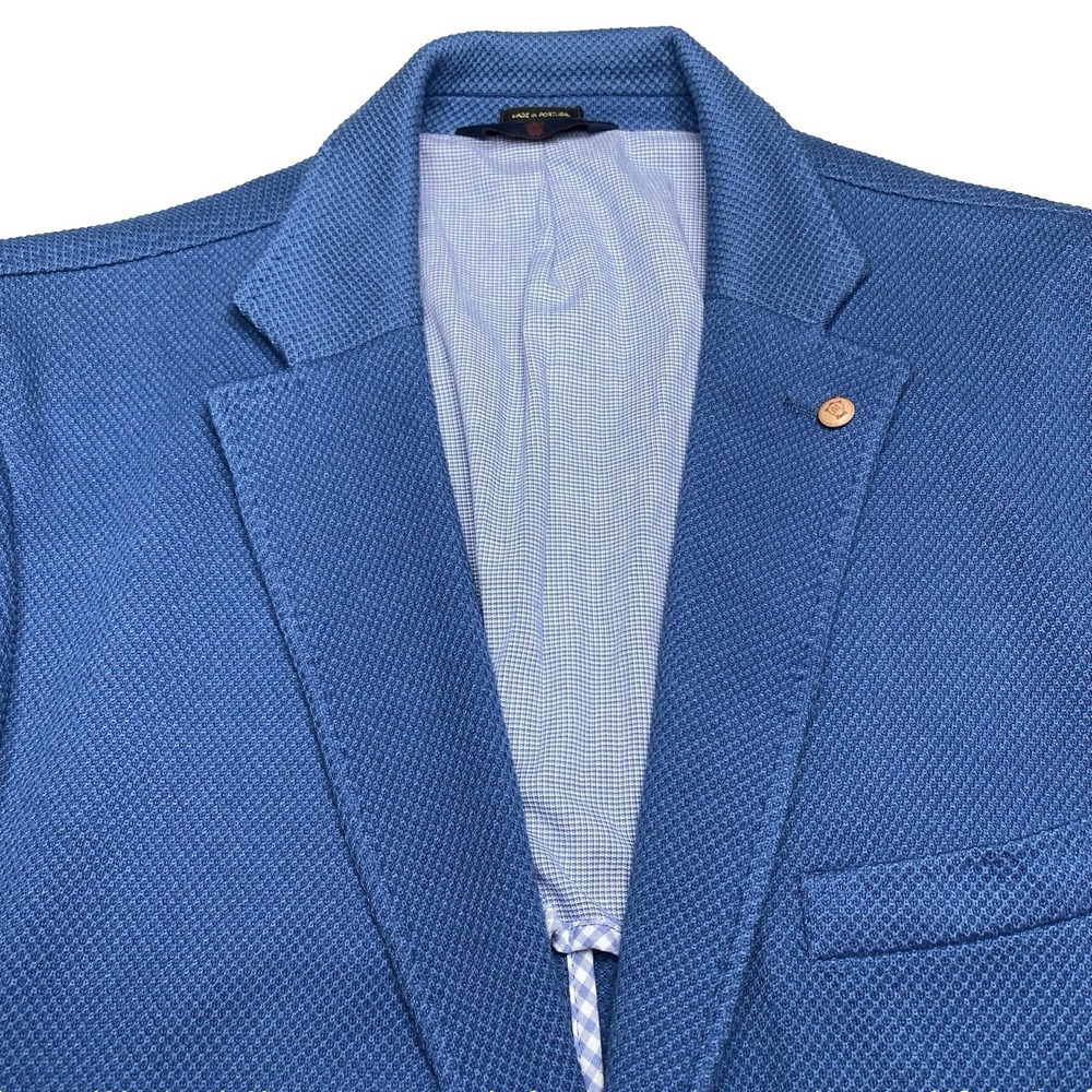 Massimo Dutti Sport Coat 44R Mens Slim 2B2V Cotton Textured Knit Blue